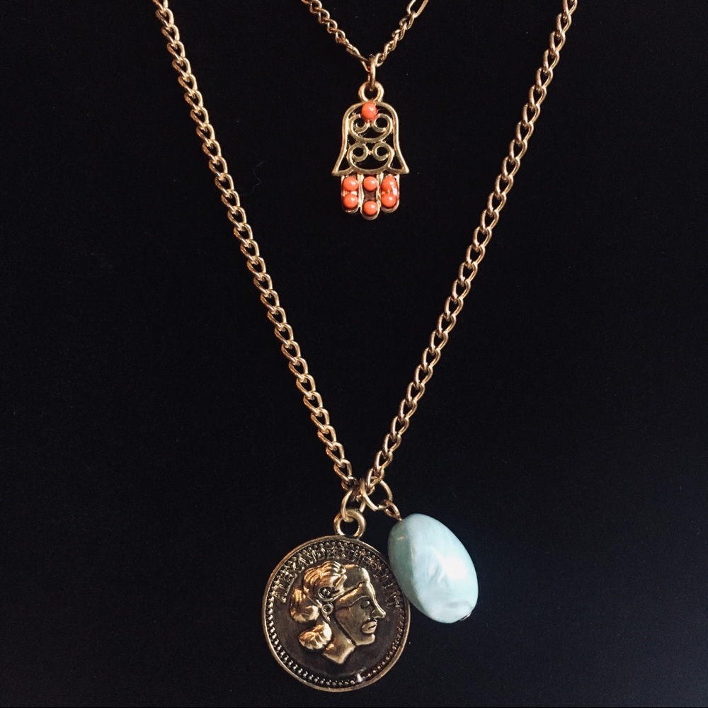 🔥3/$25 Double Layered Hamsa Charm Necklace EUC